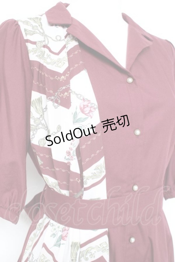 画像3: axes femme / スカーフ切替シャツワンピース M ワイン Y-26-02-19-118-AX-OP-SZ-ZY (3)