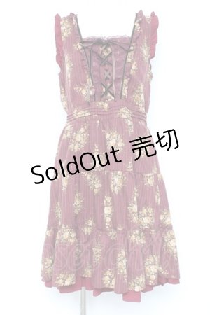 画像: axes femme / ピンスト×花柄ワンピース M ワイン Y-26-02-19-119-AX-OP-SZ-ZY