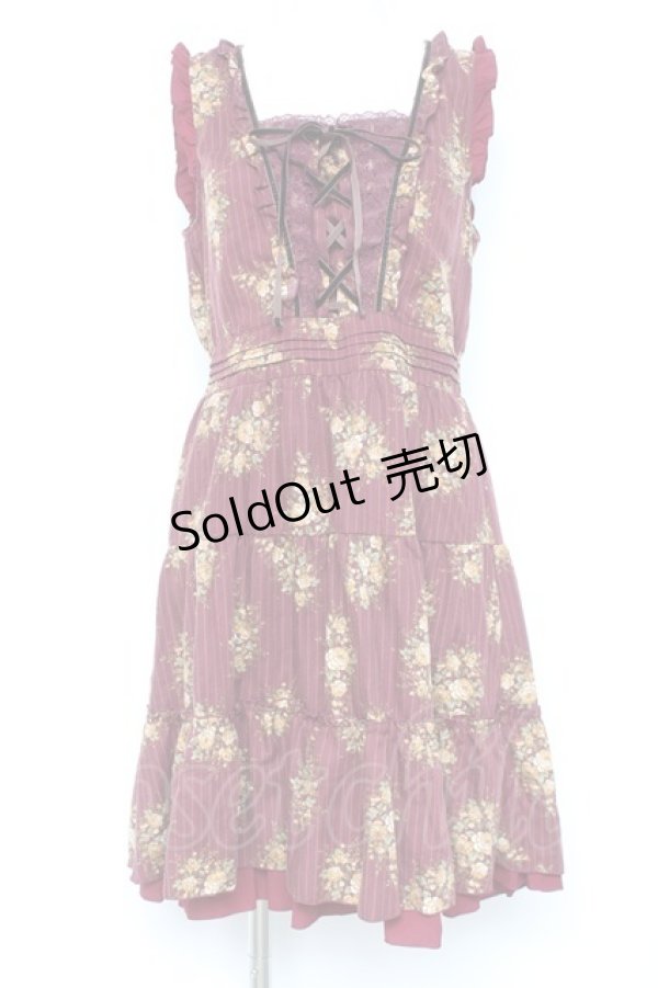 画像1: axes femme / ピンスト×花柄ワンピース M ワイン Y-26-02-19-119-AX-OP-SZ-ZY (1)