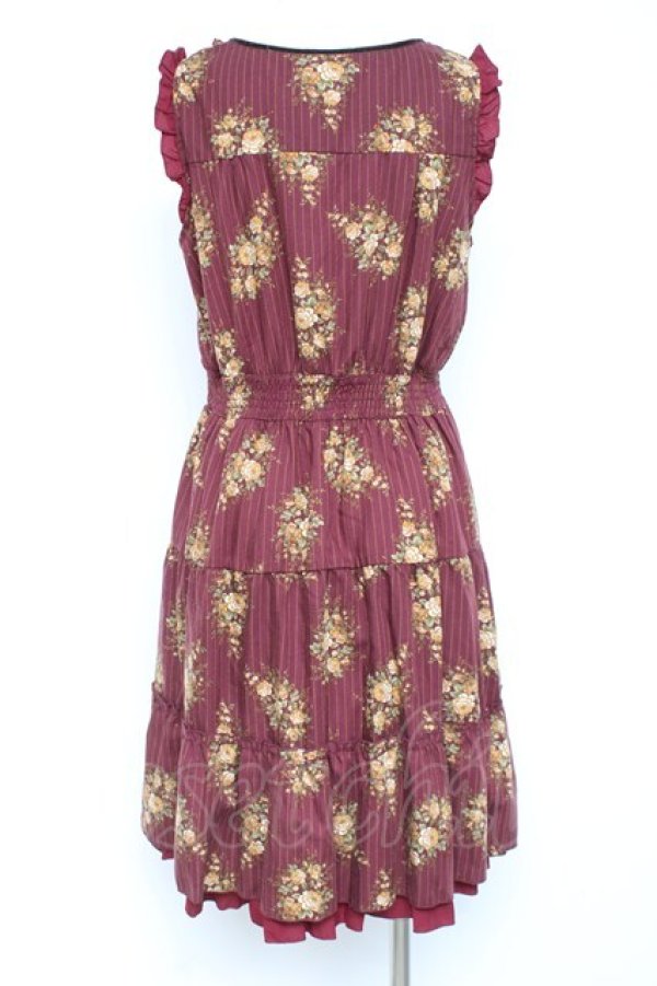 画像2: axes femme / ピンスト×花柄ワンピース M ワイン Y-26-02-19-119-AX-OP-SZ-ZY (2)