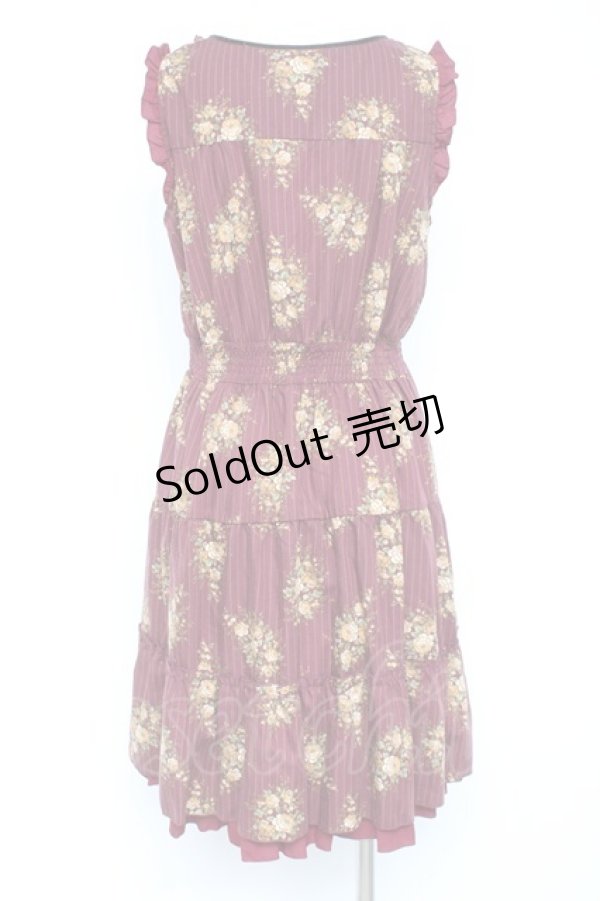 画像2: axes femme / ピンスト×花柄ワンピース M ワイン Y-26-02-19-119-AX-OP-SZ-ZY (2)