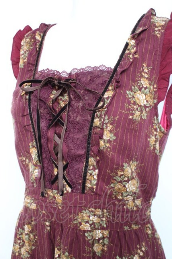 画像3: axes femme / ピンスト×花柄ワンピース M ワイン Y-26-02-19-119-AX-OP-SZ-ZY (3)