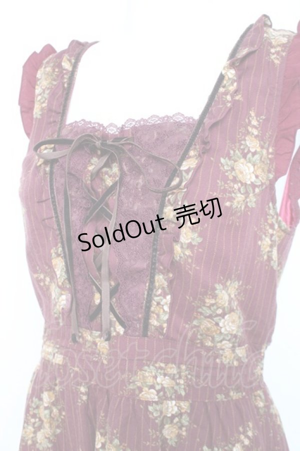 画像3: axes femme / ピンスト×花柄ワンピース M ワイン Y-26-02-19-119-AX-OP-SZ-ZY (3)