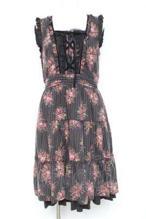 画像: axes femme / ピンスト×花柄ワンピース M 黒 Y-26-02-19-120-AX-OP-SZ-ZY