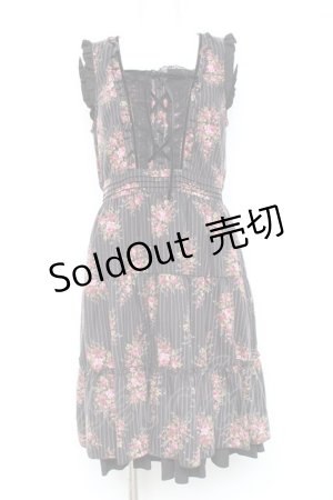 画像: axes femme / ピンスト×花柄ワンピース M 黒 Y-26-02-19-120-AX-OP-SZ-ZY