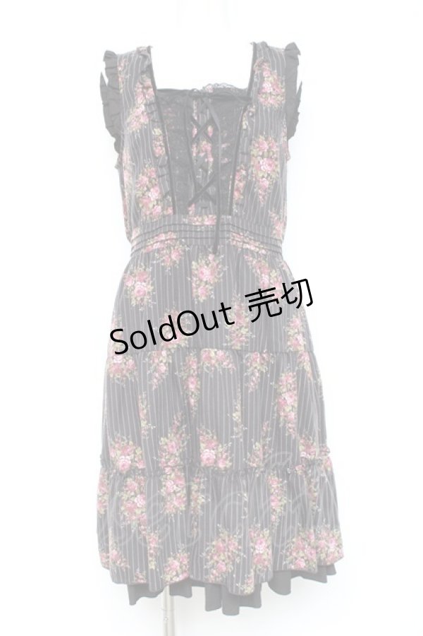 画像1: axes femme / ピンスト×花柄ワンピース M 黒 Y-26-02-19-120-AX-OP-SZ-ZY (1)