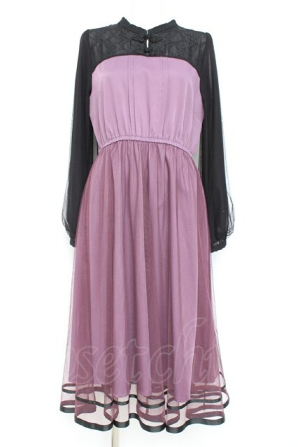 画像1: axes femme POETIQUE / チュールデザインチャイナワンピース  黒×ピンク Y-26-02-19-124-AX-OP-SZ-ZY (1)