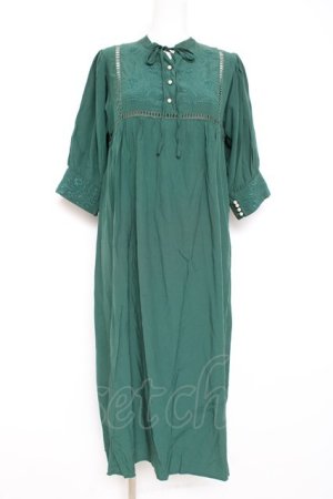 画像: axes femme POETIQUE / フラワー刺繍エンパイアワンピース M グリーン Y-26-02-19-129-AX-OP-SZ-ZY