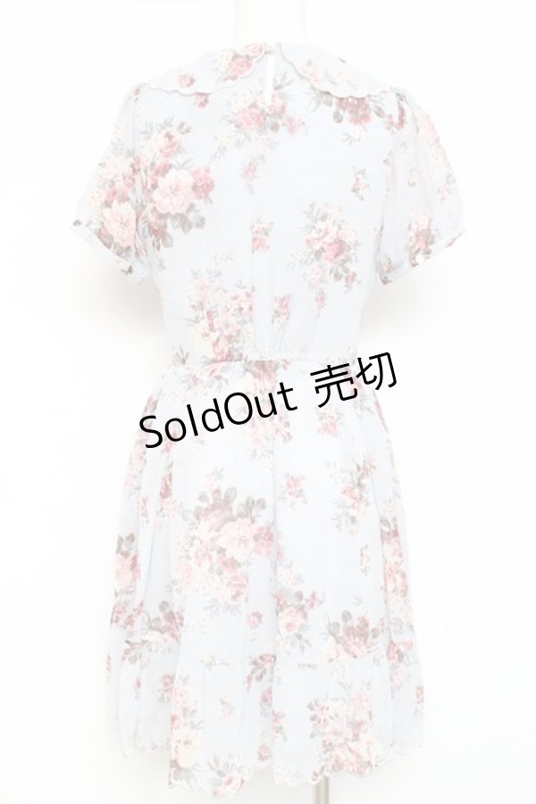 画像2: axes femme POETIQUE / 花柄スカラップ襟半袖ワンピース Ｍ サックス Y-26-02-19-130-AX-OP-SZ-ZY (2)