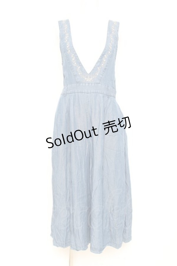 画像1: axes femme / バックレースアップ刺繍オールインワン M ブルー Y-26-02-19-134-AX-OP-SZ-ZS (1)