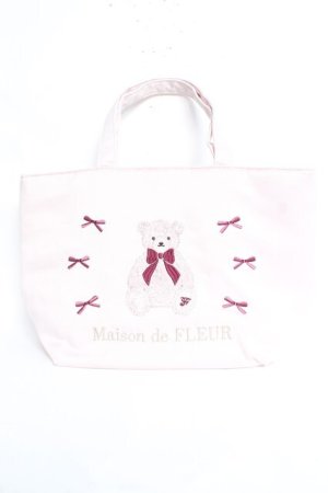 画像: Maison de FLEUR / ベア刺繍トートバッグ F ピンク Y-26-02-19-013-LO-BG-SZ-ZY
