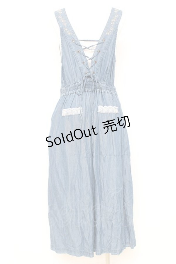 画像2: axes femme / バックレースアップ刺繍オールインワン M ブルー Y-26-02-19-134-AX-OP-SZ-ZS (2)