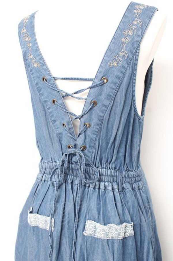 画像3: axes femme / バックレースアップ刺繍オールインワン M ブルー Y-26-02-19-134-AX-OP-SZ-ZY (3)