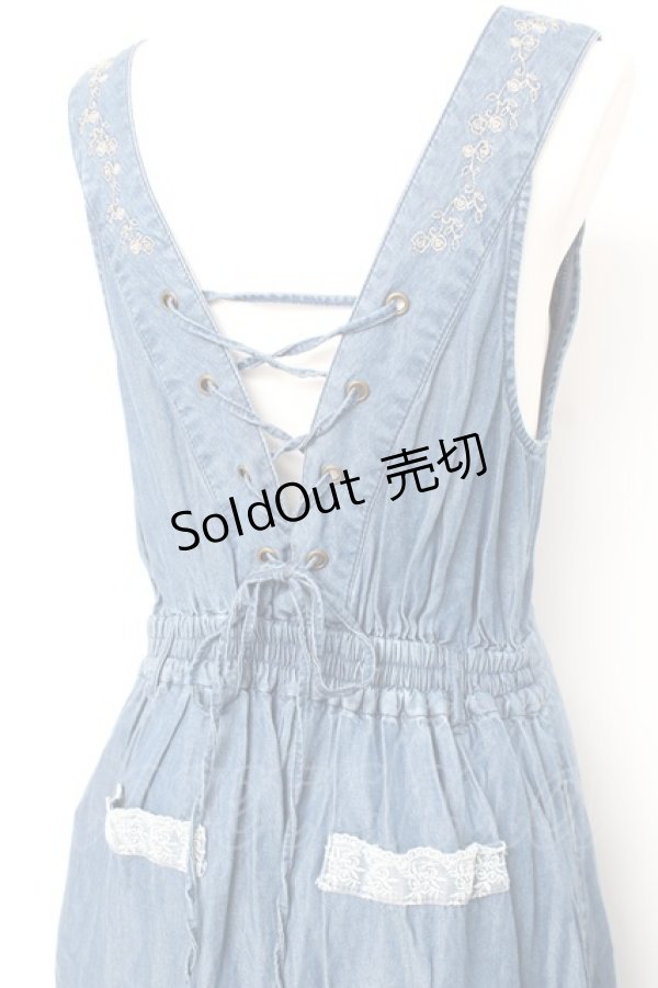 画像3: axes femme / バックレースアップ刺繍オールインワン M ブルー Y-26-02-19-134-AX-OP-SZ-ZS (3)