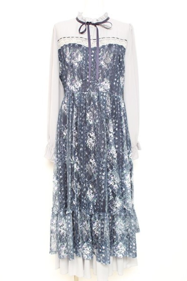 画像1: axes femme / フラワープリントレースワンピース F 紺 Y-26-02-19-138-AX-OP-SZ-ZY (1)