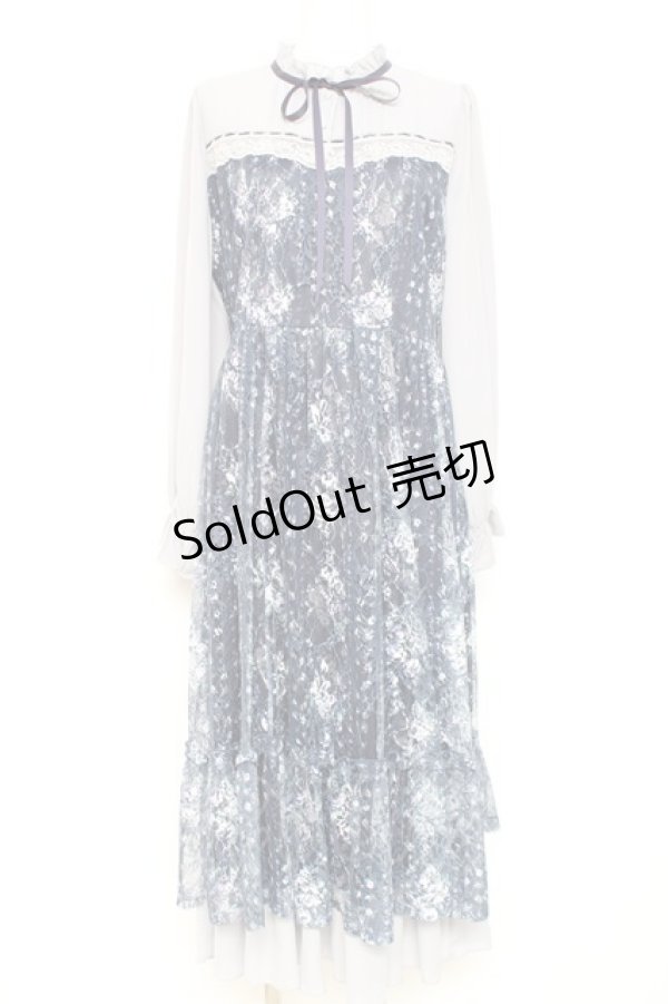 画像1: axes femme / フラワープリントレースワンピース F 紺 Y-26-02-19-138-AX-OP-SZ-ZY (1)