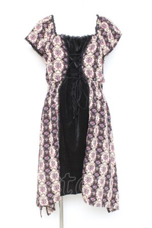 画像: axes femme / フロントベロア花柄ワンピース M 黒 Y-26-02-19-145-AX-OP-SZ-ZY