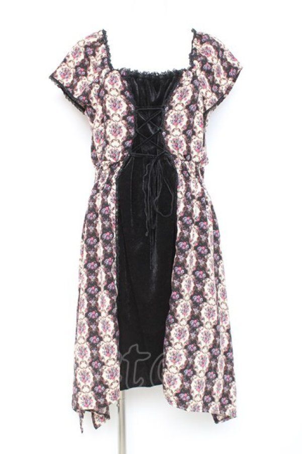 画像1: axes femme / フロントベロア花柄ワンピース M 黒 Y-26-02-19-145-AX-OP-SZ-ZY (1)