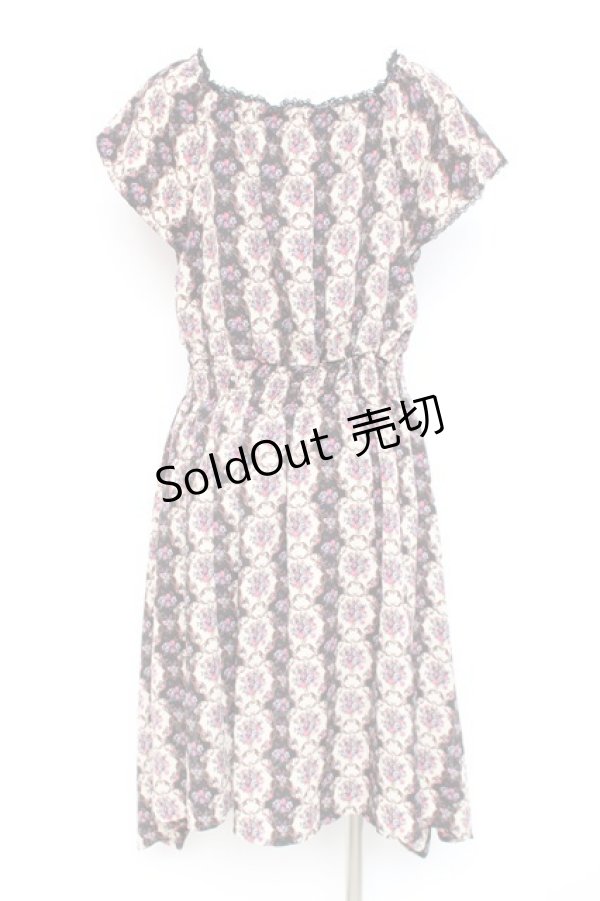 画像2: axes femme / フロントベロア花柄ワンピース M 黒 Y-26-02-19-145-AX-OP-SZ-ZI (2)