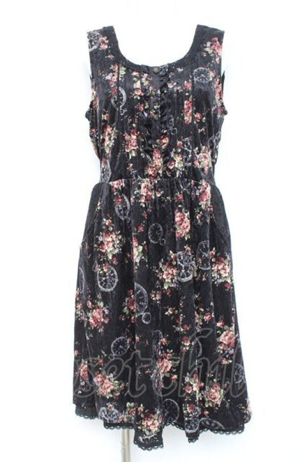 画像1: axes femme / ベロアプリントワンピース M 黒 Y-26-02-19-146-AX-OP-SZ-ZY (1)