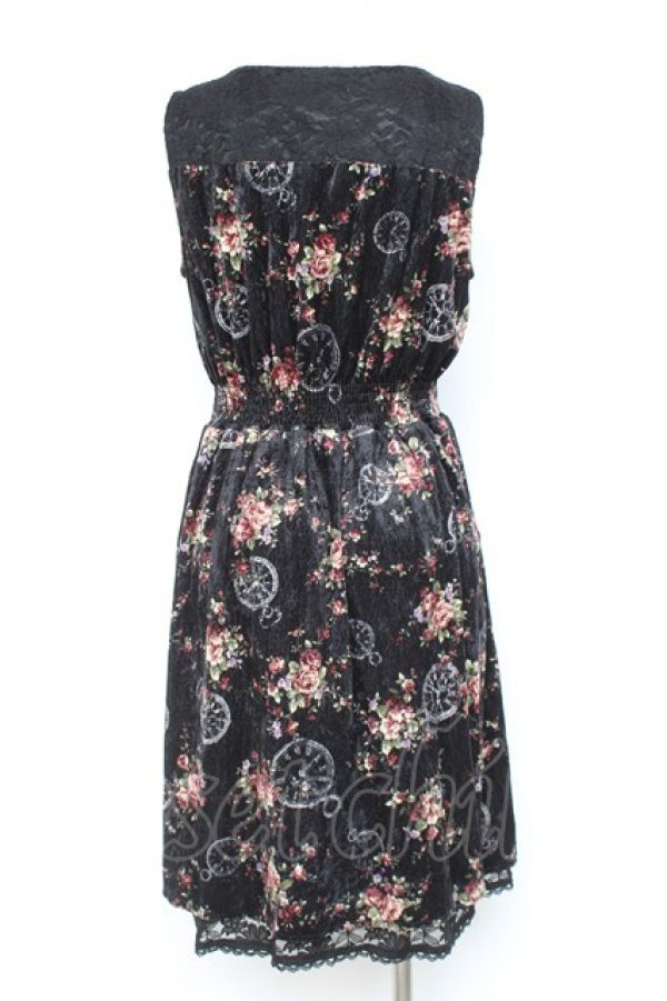 画像2: axes femme / ベロアプリントワンピース M 黒 Y-26-02-19-146-AX-OP-SZ-ZY (2)