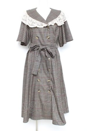 画像: axes femme NOSTALGIE / W釦レース襟チェック柄ワンピース F 茶 Y-26-02-19-148-AX-OP-SZ-ZY