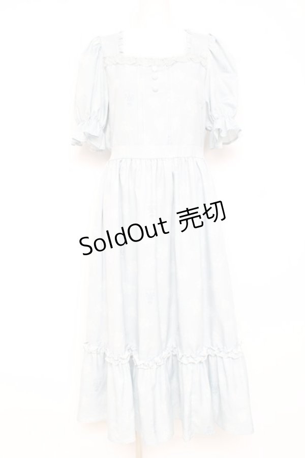 画像1: m petit by misako / NINA'S 花柄スクエアネックワンピース L サックス Y-26-02-19-153-LO-OP-SZ-ZY (1)