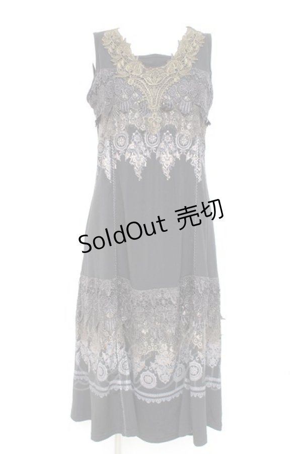 画像1: Rozen Kavalier / レースプリントノースリーブワンピース  黒 Y-26-02-19-158-OO-OP-SZ-ZS (1)