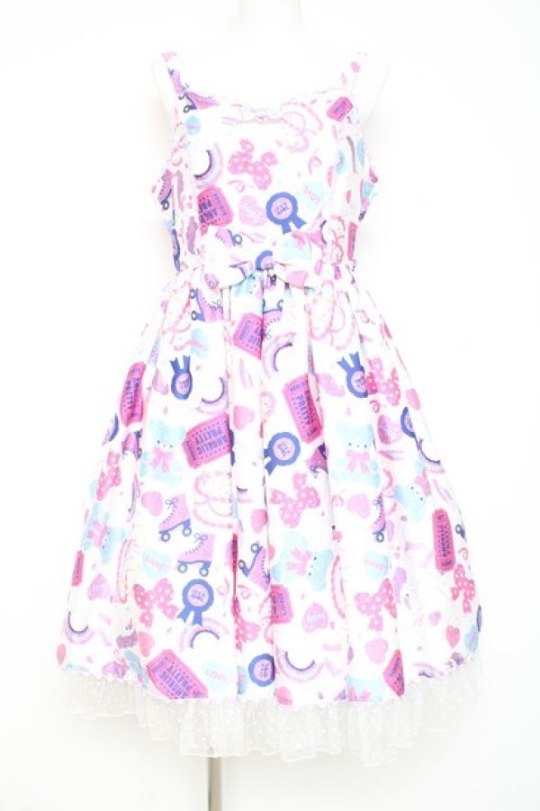 画像1: Angelic Pretty / Girly Stickerジャンパースカート  白 Y-26-02-19-178-AP-OP-SZ-ZY (1)