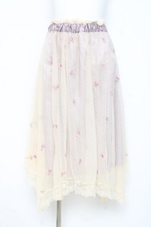 画像: axes femme / 小花刺繍イレヘムスカート M ラベンダー Y-26-02-19-184-AX-SK-SZ-ZY