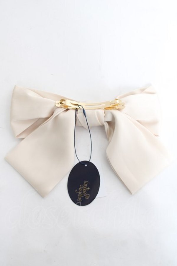 画像2: an another angelus / ローズ刺繍ビッグリボンバレッタ F アイボリー Y-26-02-19-004-CA-AC-SZ-ZY (2)