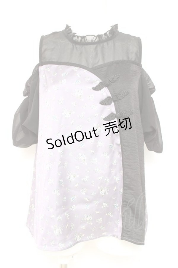 画像1: axes femme POETIQUE / チャイナボタンバイカラーブラウス  黒×ラベンダー Y-26-02-19-022-AX-BL-SZ-ZY (1)