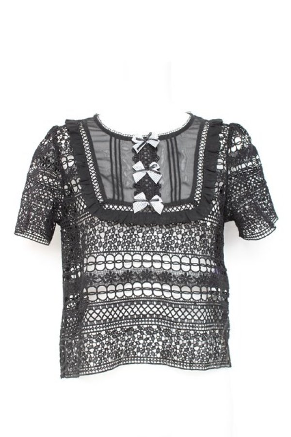 画像1: axes femme kawaii / 総ースブラウス  黒 Y-26-02-19-023-AX-BL-SZ-ZY (1)