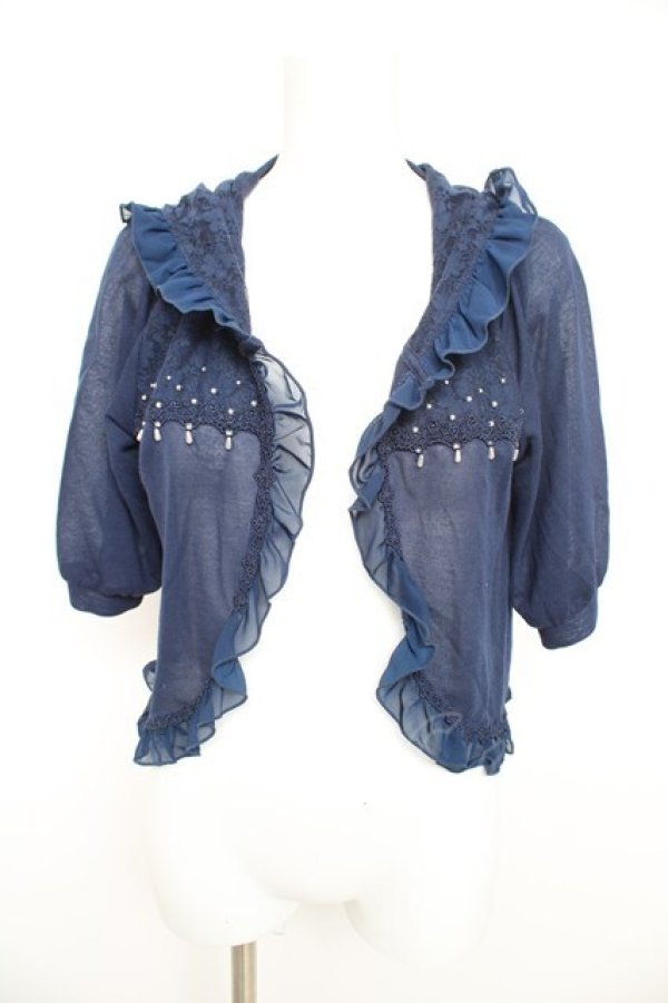 画像1: axes femme / フード付きフリルカーデ M 紺 Y-26-02-21-044-AX-TO-SZ-ZY (1)