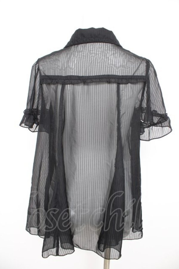 画像2: axes femme / シアーストライプフリルブラウス M 黒 Y-26-02-21-045-AX-BL-SZ-ZY (2)