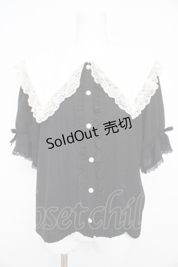 画像1: Dear My Love / 刺繍レースフリルセーラーブラウス M 黒 Y-26-02-21-050-EL-BL-SZ-ZY (1)
