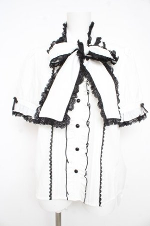 画像: Dear My Love / レースフリルたっぷり上品ボウタイリボンブラウス M 白 Y-26-02-21-051-EL-BL-SZ-ZY