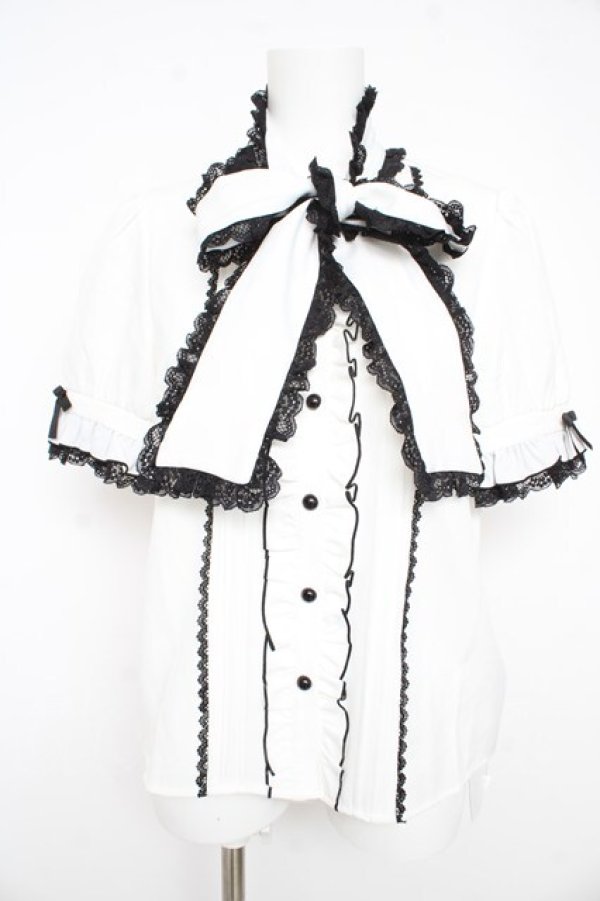 画像1: Dear My Love / レースフリルたっぷり上品ボウタイリボンブラウス M 白 Y-26-02-21-051-EL-BL-SZ-ZY (1)
