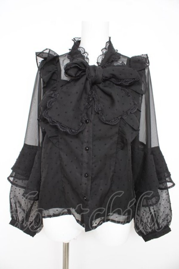 画像1: Rojita / ラッフルスリーブドビードットブラウス F 黒 Y-26-02-21-052-LO-BL-SZ-ZY (1)