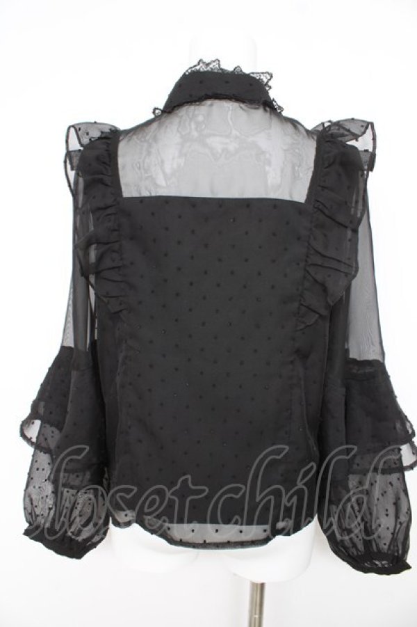 画像2: Rojita / ラッフルスリーブドビードットブラウス F 黒 Y-26-02-21-052-LO-BL-SZ-ZY (2)