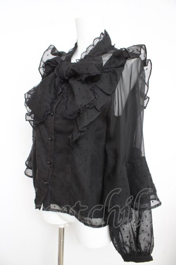 画像3: Rojita / ラッフルスリーブドビードットブラウス F 黒 Y-26-02-21-052-LO-BL-SZ-ZY (3)