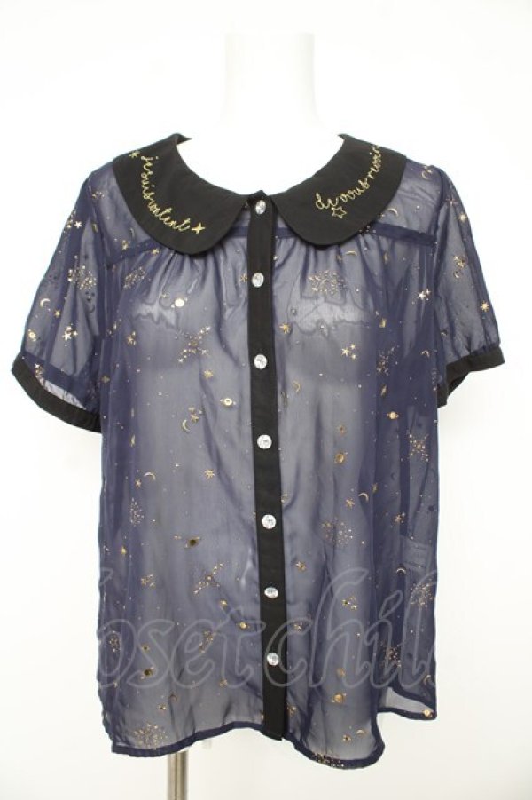画像1: CHIP CLIP / 星座柄ブラウス  紺 Y-26-02-21-053-LO-BL-SZ-ZY (1)