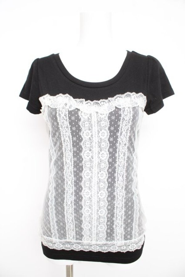 画像1: LODISPOTTO / ビスチェ風レース切替カットソー M 黒×白 Y-26-02-21-054-LO-TO-SZ-ZY (1)