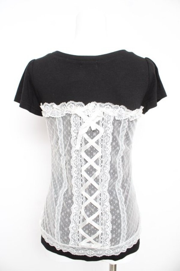 画像2: LODISPOTTO / ビスチェ風レース切替カットソー M 黒×白 Y-26-02-21-054-LO-TO-SZ-ZY (2)