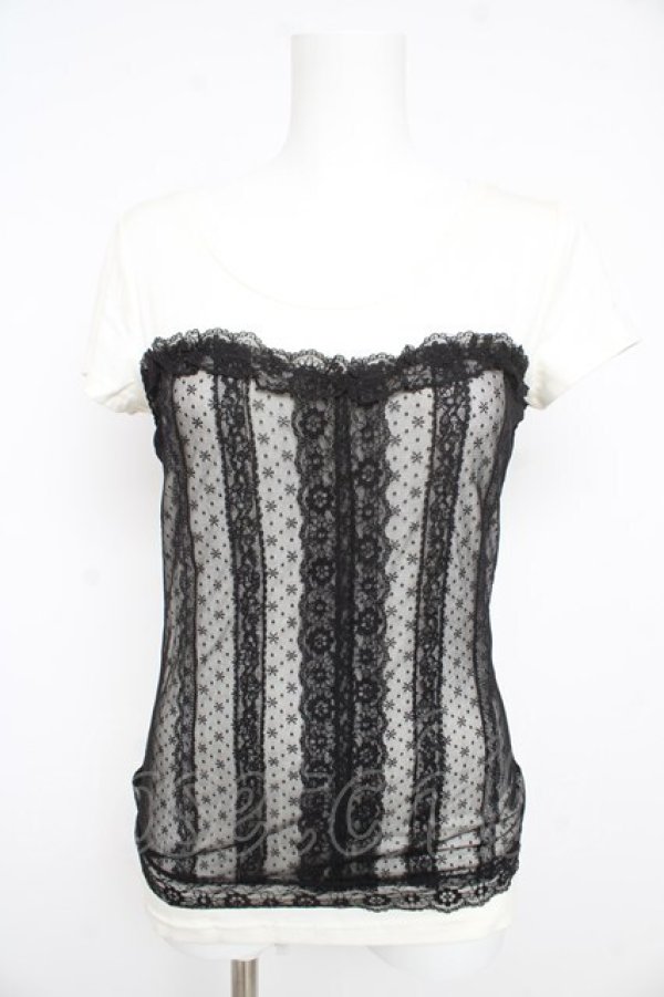 画像1: LODISPOTTO / ビスチェ風レース切替カットソー M オフ×黒 Y-26-02-21-055-LO-TO-SZ-ZY (1)