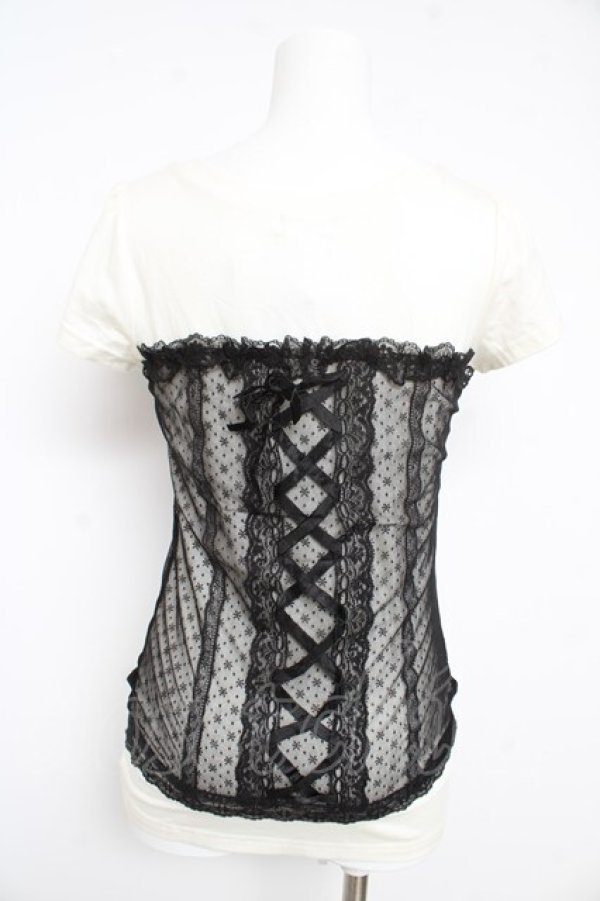 画像2: LODISPOTTO / ビスチェ風レース切替カットソー M オフ×黒 Y-26-02-21-055-LO-TO-SZ-ZY (2)