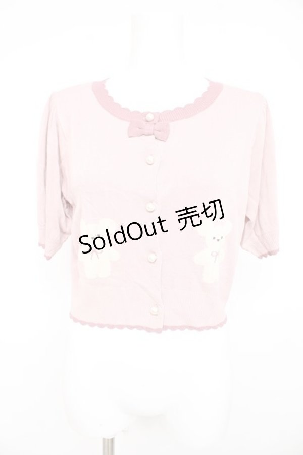 画像1: axes femme kawaii / クマ柄半袖ニットカーディガン M ピンク Y-26-02-21-066-AX-TO-SZ-ZY (1)