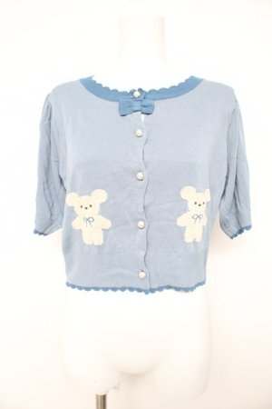 画像: axes femme kawaii / クマ柄半袖ニットカーディガン M ブルー Y-26-02-21-067-AX-TO-SZ-ZY