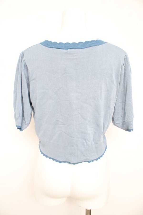 画像2: axes femme kawaii / クマ柄半袖ニットカーディガン M ブルー Y-26-02-21-067-AX-TO-SZ-ZY (2)