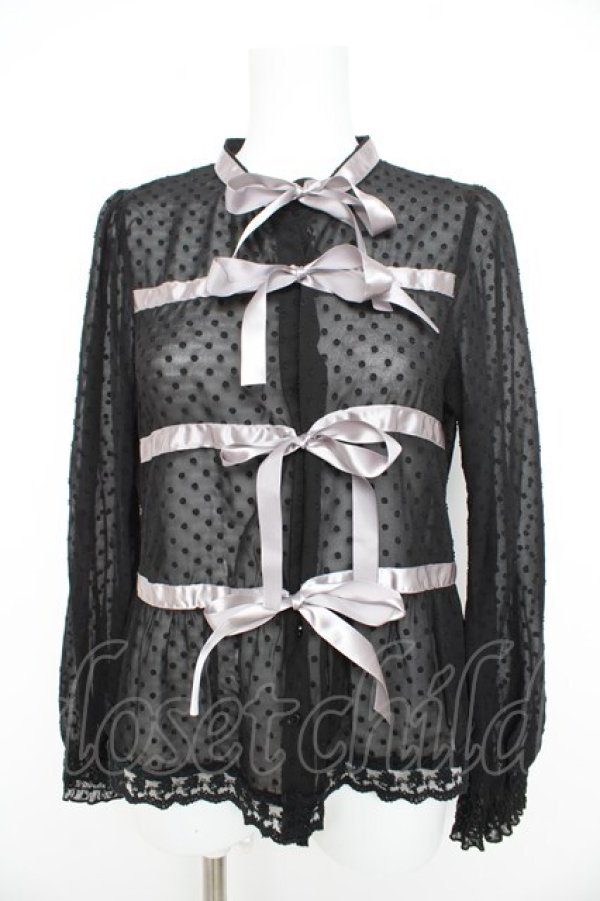 画像1: axes femme kawaii / ドットリボンブラウス M 黒 Y-26-02-21-069-AX-BL-SZ-ZY (1)